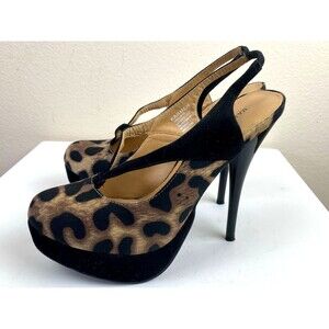 Marco Santi Karmen Leo Leopard Faux Suede Platform Slingback Stiletto Pump 7 Box